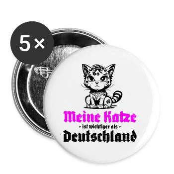 Meine Katze ist wichtiger als Deutschland - Buttons groß 56 mm (5er Pack) - Weiß - Vorne
