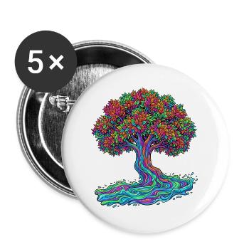 Baum des Lebens – Psychedelic Regenbogen Motiv - Buttons groß 56 mm (5er Pack) - Weiß - Vorne
