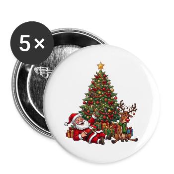 Betrunkener Weihnachtsmann – Lustiges Bier Motiv - Buttons groß 56 mm (5er Pack) - Weiß - Vorne