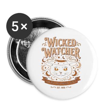Wicked Watcher Vintage Halloween Katze - Buttons groß 56 mm (5er Pack) - Weiß - Vorne