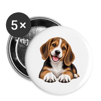 Beagle-Welpe Tierliebhaber - Buttons groß 56 mm (5er Pack) - Weiß - Vorne