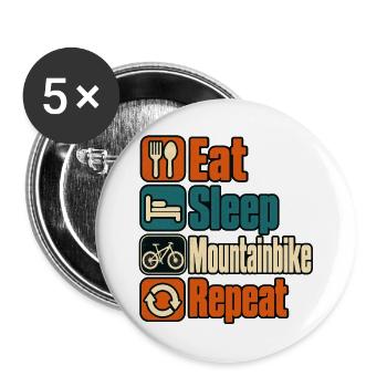 Eat Sleep Mountainbike Repeat – Retro MTB - Buttons groß 56 mm (5er Pack) - Weiß - Vorne