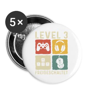 Level 3 freigeschaltet 3. Geburtstag 3 Jahre - Buttons groß 56 mm (5er Pack) - Weiß - Vorne