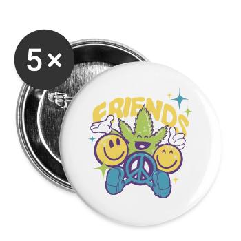 Grüne Freundschaft Peace Blatt - Buttons groß 56 mm (5er Pack) - Weiß - Vorne