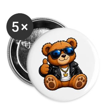 Bär in Lederjacke Streetwear - Buttons groß 56 mm (5er Pack) - Weiß - Vorne