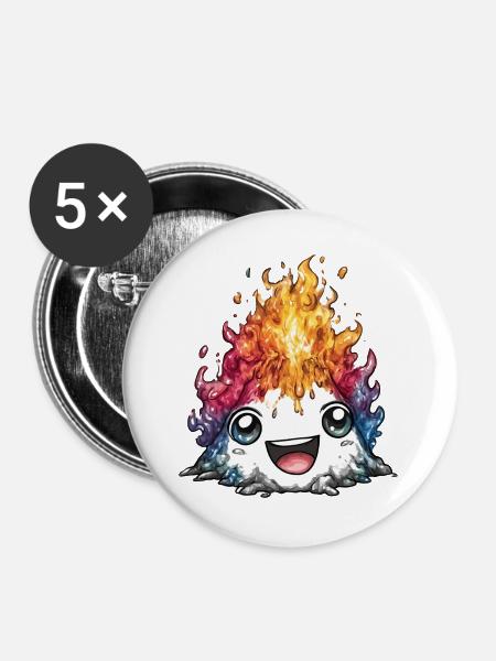 Farbfeuer Monster Vulkan mit Augen - Buttons groß 56 mm (5er Pack) - Weiß
