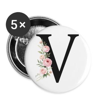 V Buchstabe Monogram Floral - Buttons groß 56 mm (5er Pack) - Weiß - Vorne