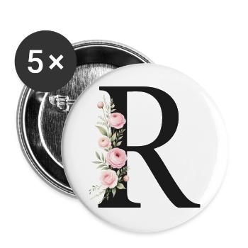R Buchstabe Monogram Floral - Buttons groß 56 mm (5er Pack) - Weiß - Vorne
