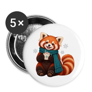 Winterroter Panda mit heißer Schokolade - Buttons groß 56 mm (5er Pack) - Weiß - Vorne