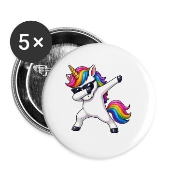 Regenbogen Unicorn Einhorn Dab mit Sonnenbrille - Buttons groß 56 mm (5er Pack) - Weiß - Vorne