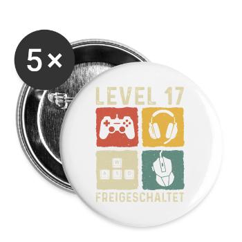 Level 17 freigeschaltet 17. Geburtstag 17 Jahre - Buttons groß 56 mm (5er Pack) - Weiß - Vorne