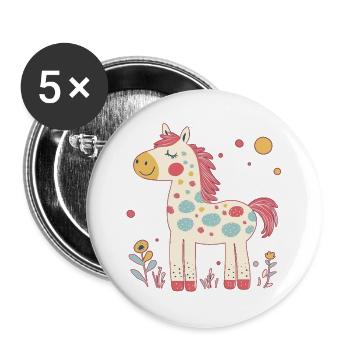 Pony bunt - Buttons groß 56 mm (5er Pack) - Weiß - Vorne
