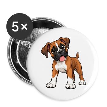 Boxer Kawaii Style – Süßer Hund - Buttons groß 56 mm (5er Pack) - Weiß - Vorne