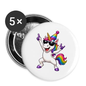 Regenbogen-Einhorn Partylook - Buttons groß 56 mm (5er Pack) - Weiß - Vorne