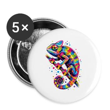 Bunter Chamäleon farbenfroh - Buttons groß 56 mm (5er Pack) - Weiß - Vorne