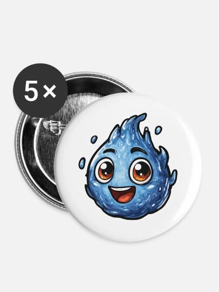 Kawaii Wassertropfen Smile - Buttons groß 56 mm (5er Pack) - Weiß