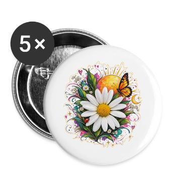 Margherita mit Schmetterlingen - Buttons groß 56 mm (5er Pack) - Weiß - Vorne