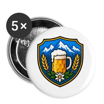 Bier Schild Emblem - Buttons groß 56 mm (5er Pack) - Weiß - Vorne