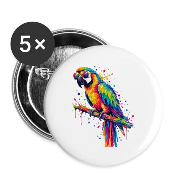 Regenbogenpapagei mit Sonnenbrille - Buttons groß 56 mm (5er Pack) - Weiß - Vorne