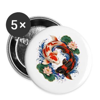 Koi-fische Japanische Koi-fische Koi-karpfen - Buttons groß 56 mm (5er Pack) - Weiß - Vorne