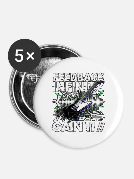 Death Metal Gitarre - Buttons groß 56 mm (5er Pack) - Weiß
