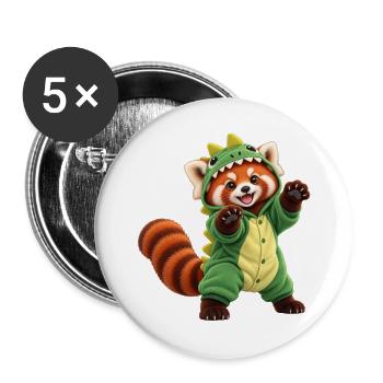 Roter Panda im Dinosaurierkostüm - Buttons groß 56 mm (5er Pack) - Weiß - Vorne