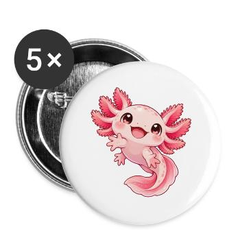 Verspieltes Axolotl Pink-Kindermotiv - Buttons groß 56 mm (5er Pack) - Weiß - Vorne