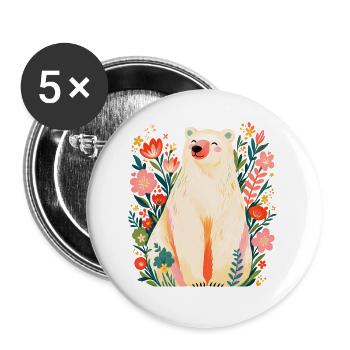 Eisbär Floral Bear Wild Nature Lover Kunst - Buttons groß 56 mm (5er Pack) - Weiß - Vorne