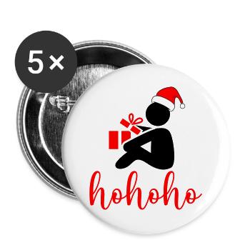 HoHo Geschenk Santa Stil - Buttons groß 56 mm (5er Pack) - Weiß - Vorne