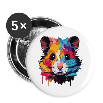 Farbenfrohes Pop-Art Hamsterporträt - Buttons groß 56 mm (5er Pack) - Weiß - Vorne