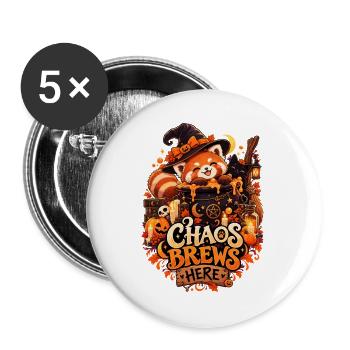 Chaos Brews Here Halloween Red Panda - Buttons groß 56 mm (5er Pack) - Weiß - Vorne