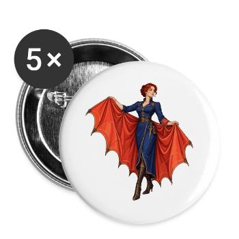Vampir-Diva mit roten Flügeln - Buttons groß 56 mm (5er Pack) - Weiß - Vorne