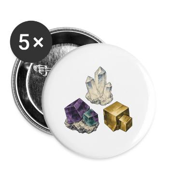 Sammlung von Quarzfluorit und Pyrit - Buttons groß 56 mm (5er Pack) - Weiß - Vorne