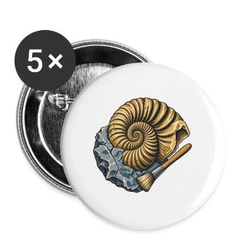 Ammonitfossil und Gebüsch - Buttons groß 56 mm (5er Pack) - Weiß - Vorne
