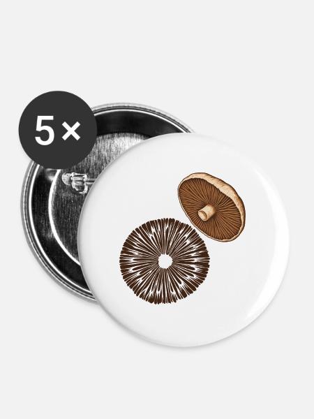 Pilzkiemen und Sporenabdruck - Buttons groß 56 mm (5er Pack) - Weiß