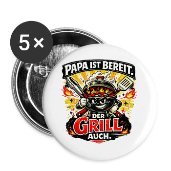 Papa ist bereit. Der Grill auch. - Buttons groß 56 mm (5er Pack) - Weiß - Vorne