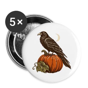 Rabe auf dem Kürbis - Buttons groß 56 mm (5er Pack) - Weiß - Vorne