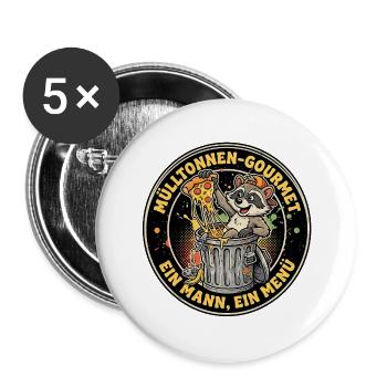 Gourmet Waschbär Müll - Buttons groß 56 mm (5er Pack) - Weiß - Vorne