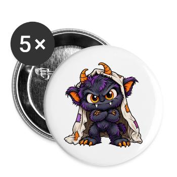 Bettwächter - Monster unter dem Bett Party - Buttons groß 56 mm (5er Pack) - Weiß - Vorne