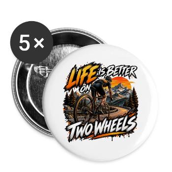 Das Leben auf zwei Rädern ist besser – Radfahren - Buttons groß 56 mm (5er Pack) - Weiß - Vorne