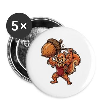 BodyBuilding Eichhörnchen - Buttons groß 56 mm (5er Pack) - Weiß - Vorne