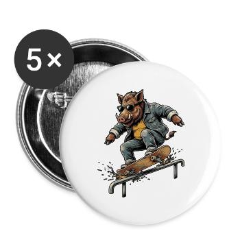 Skater Wildschwein - Buttons groß 56 mm (5er Pack) - Weiß - Vorne