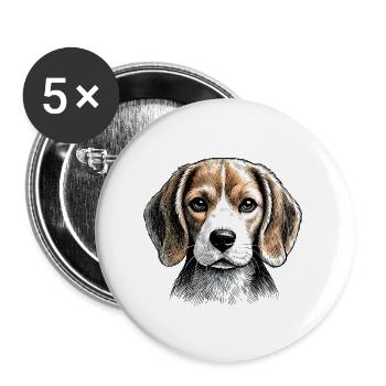 Beagle Line Portrait - Buttons groß 56 mm (5er Pack) - Weiß - Vorne