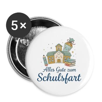 Schulstart Glücksillustration - Buttons groß 56 mm (5er Pack) - Weiß - Vorne