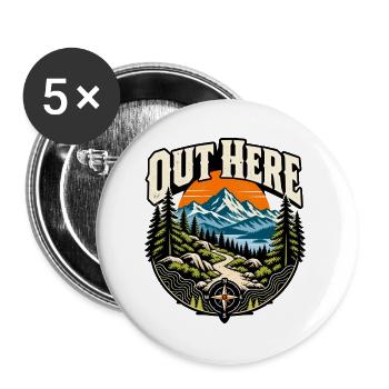 Out Here Wandern Outdoor - Buttons groß 56 mm (5er Pack) - Weiß - Vorne