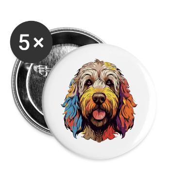 Farbenfroher Pudel Kopf PopArt - Buttons groß 56 mm (5er Pack) - Weiß - Vorne