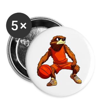 Faultiere Basketball / Basketballer Faultier - Buttons groß 56 mm (5er Pack) - Weiß - Vorne