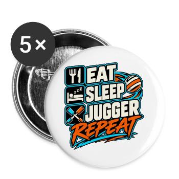Eat Sleep Jugger Repeat – Jugger Sport - Buttons groß 56 mm (5er Pack) - Weiß - Vorne