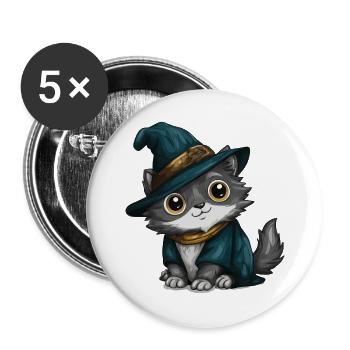 Katzenzauberer im Hexenkittel - Buttons groß 56 mm (5er Pack) - Weiß - Vorne