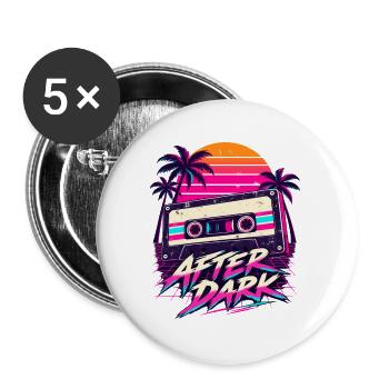 After Dark Retro 80er Synthwave Design - Buttons groß 56 mm (5er Pack) - Weiß - Vorne